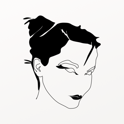 Otlined illustration of Björk from the Post-era