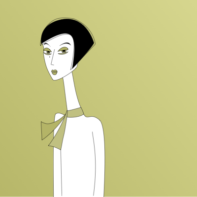 Illustration of a woman with a long neck and a bob on a lime green background