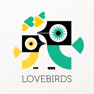 Two block-shaped birds faceing towards each other