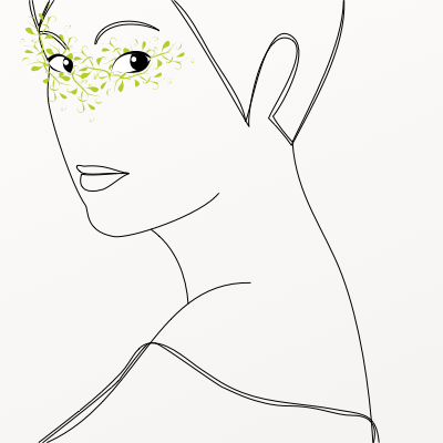 Outlined self portrait with green leafy details over my eyes