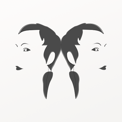 Black and white illustration of me facing away from an identical version of me